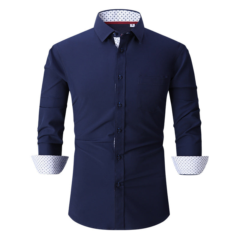 Men's Classic Long Sleeves Solid Color Shirt Navy Blue