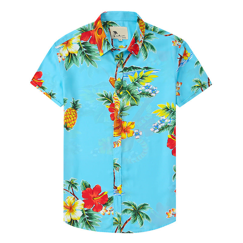 Men's Casual Lapel Print Shirt Sky Blue