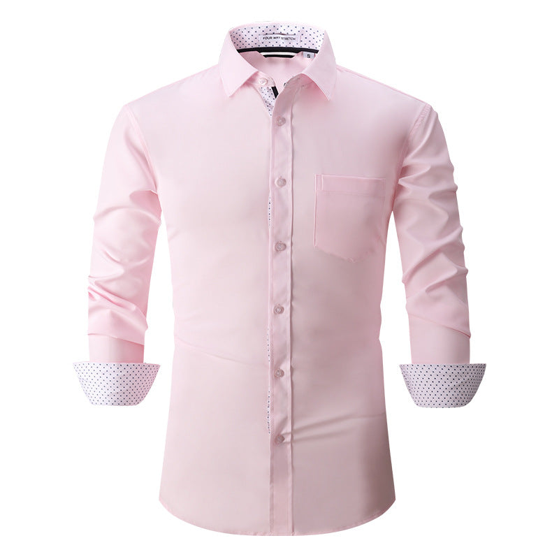 Men's Classic Long Sleeves Solid Color Shirt Pink
