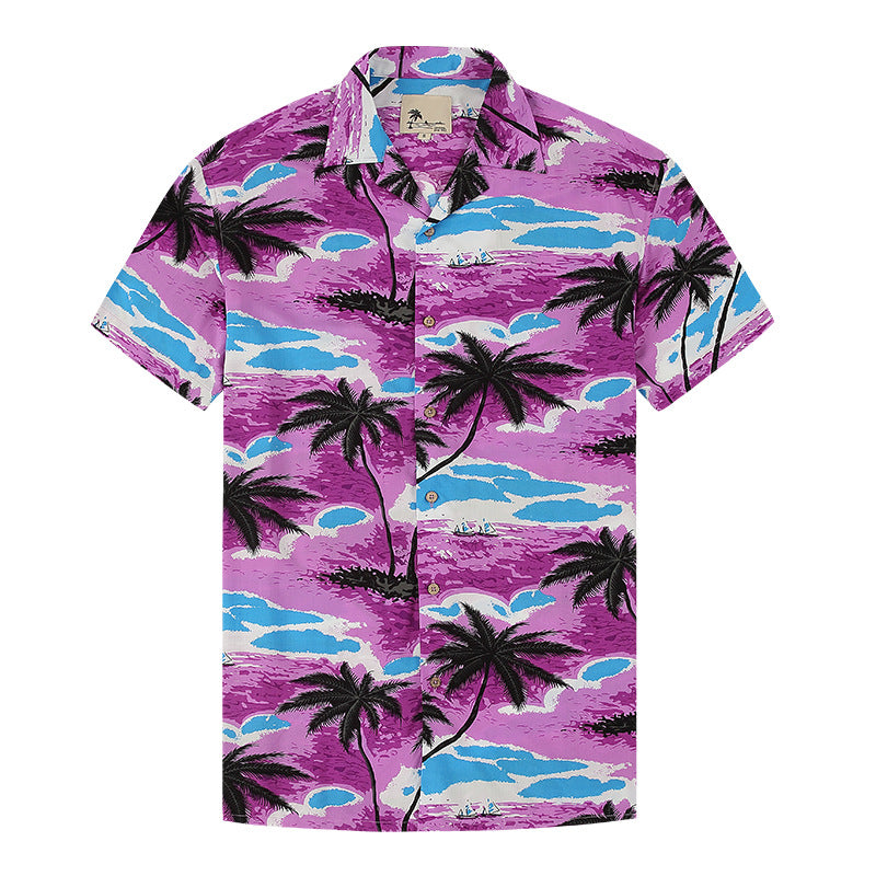 Men's Casual Lapel Print Shirt Purple