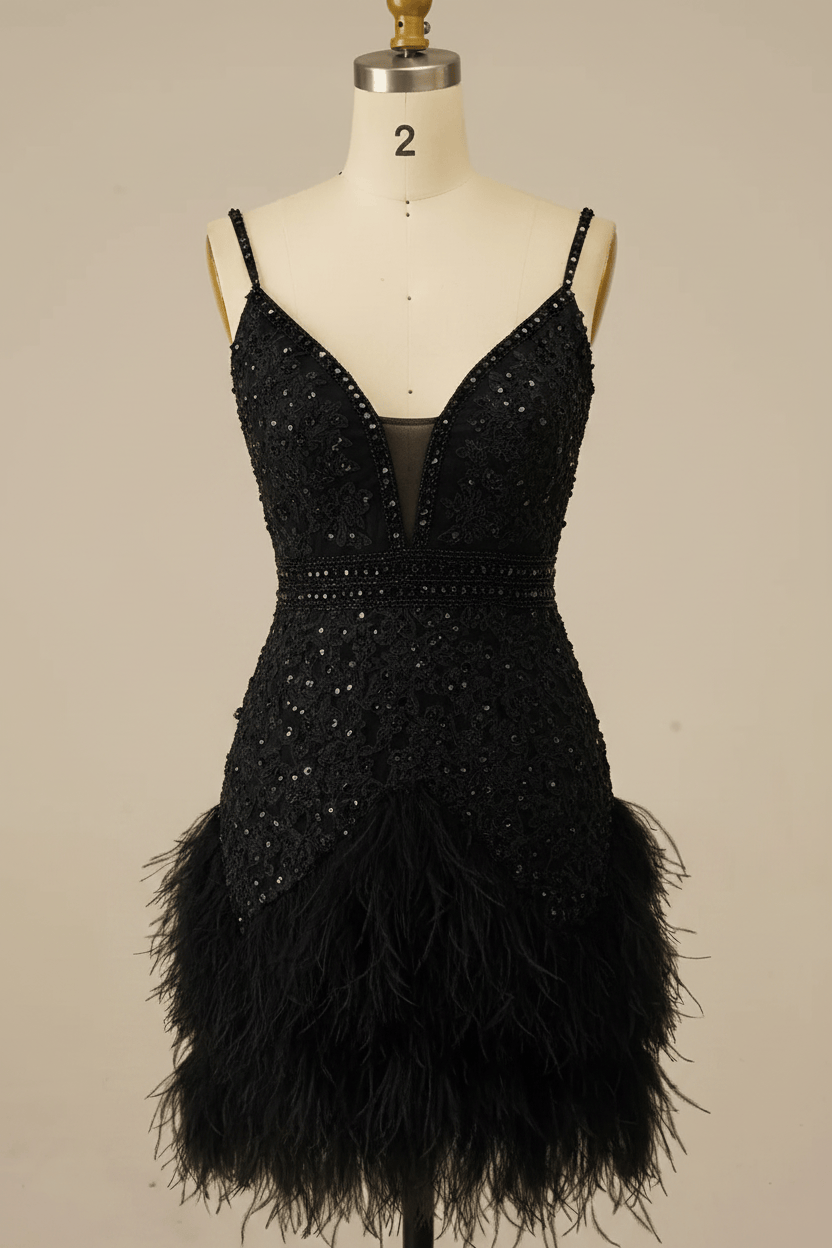 Sparkly White Lace Tight Short Floral Homecoming Dress with Feather