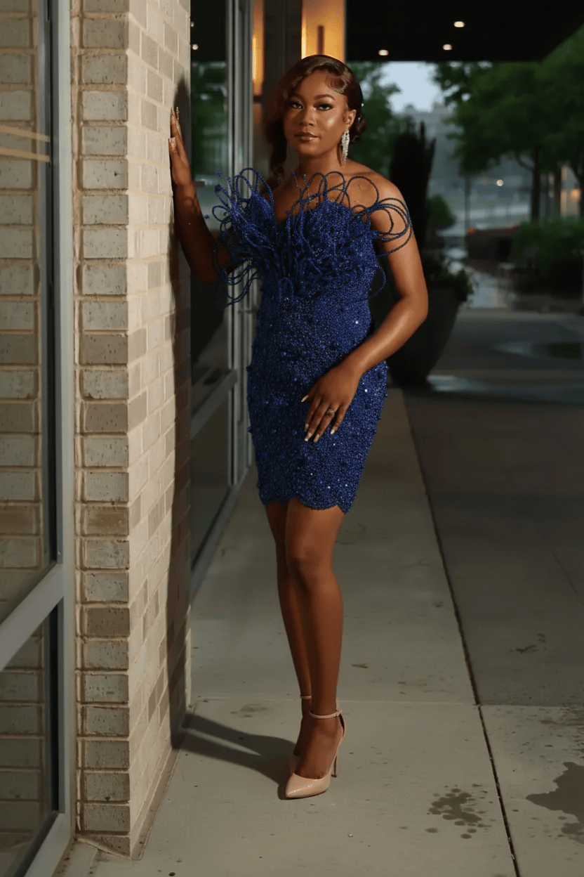 Burnt Orange Red Crystal Beaded Off-Shoulder Homecoming Mini Party Dress with Sculptural Floral Detail