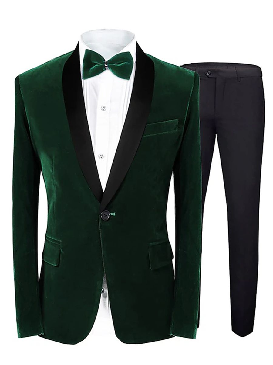 Green Blue Burgundy Men's Velvet Regular Single Breasted One-Button Party Suits Jacket Green