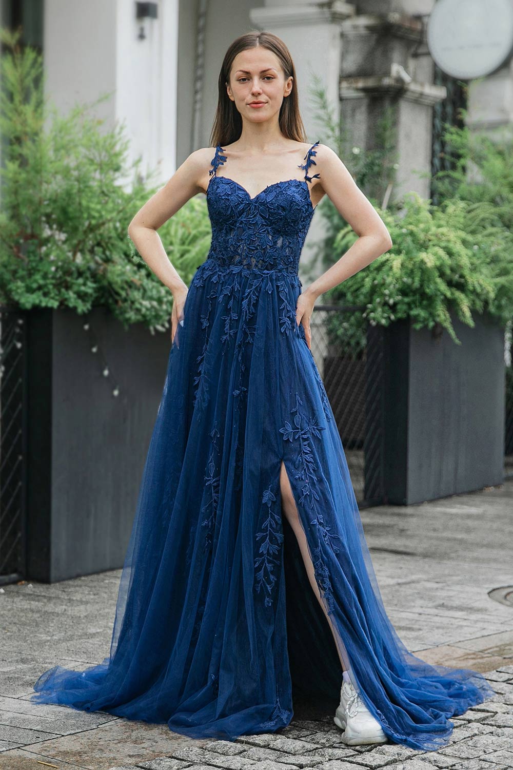 A-line Tulle Appliques Prom Dress with Split-LLELLA