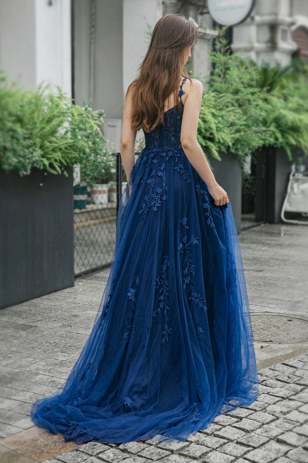 A-line Tulle Appliques Prom Dress with Split-LLELLA