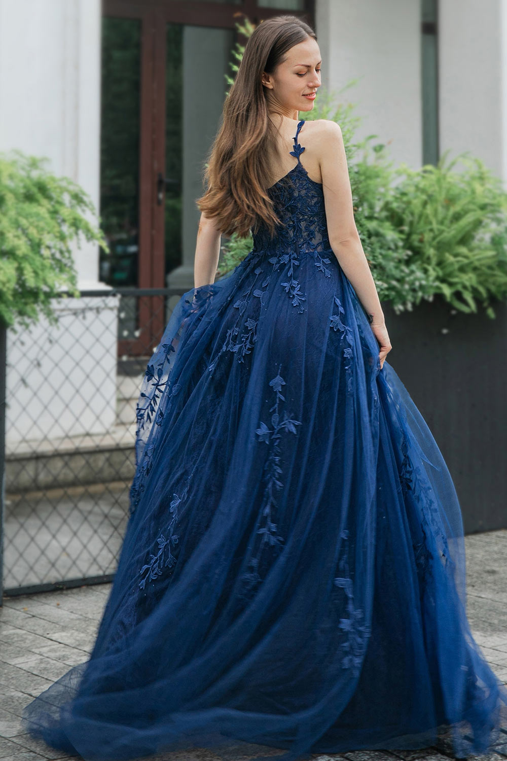 A-line Tulle Appliques Prom Dress with Split-LLELLA