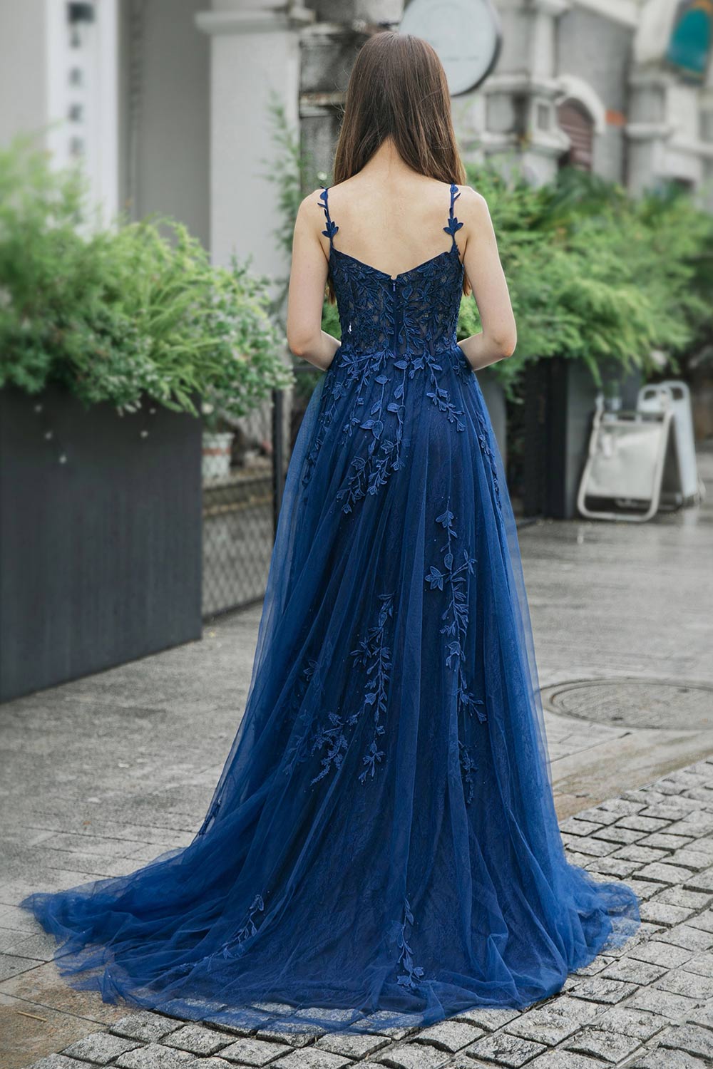 A-line Tulle Appliques Prom Dress with Split-LLELLA