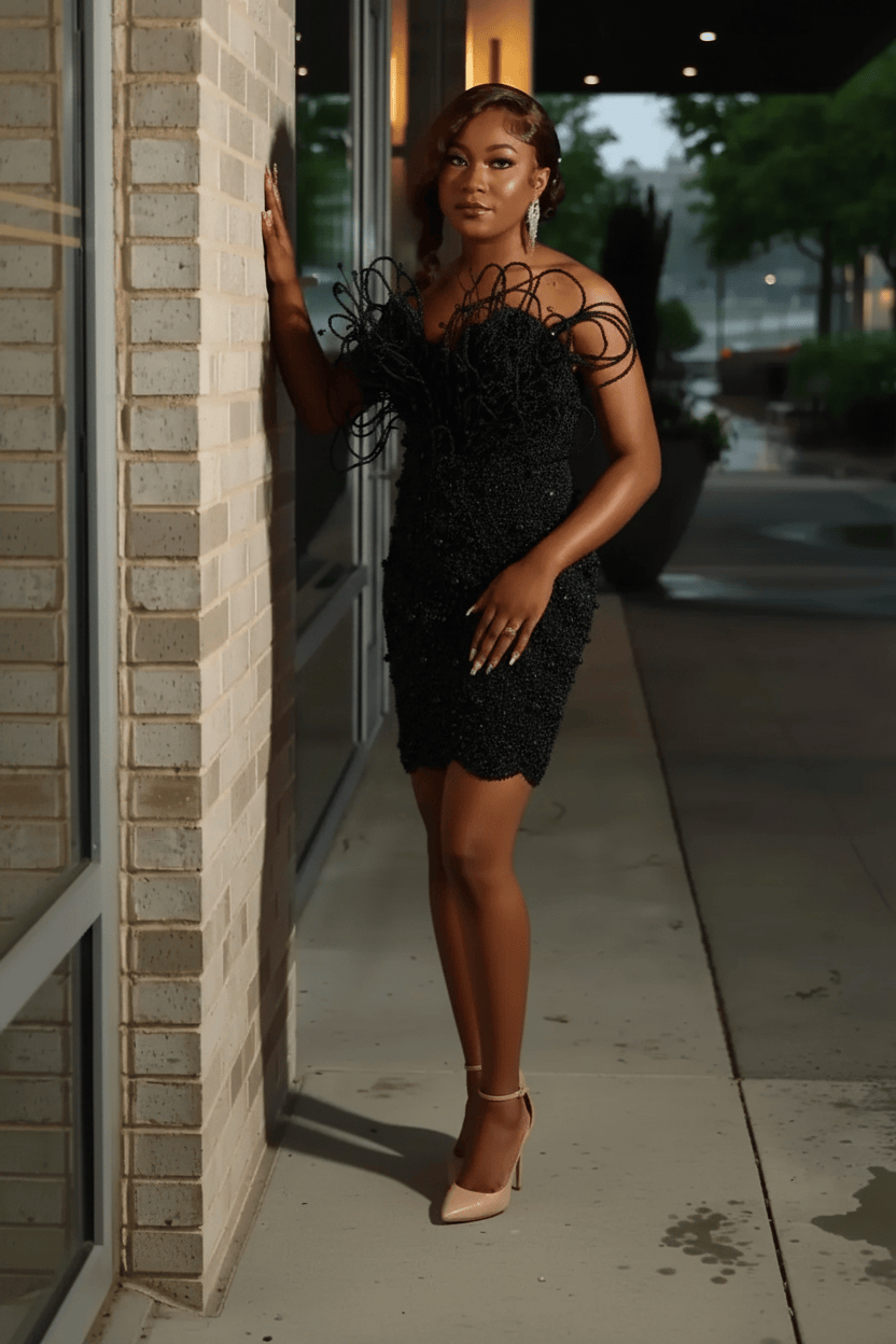 Burnt Orange Red Crystal Beaded Off-Shoulder Homecoming Mini Party Dress with Sculptural Floral Detail
