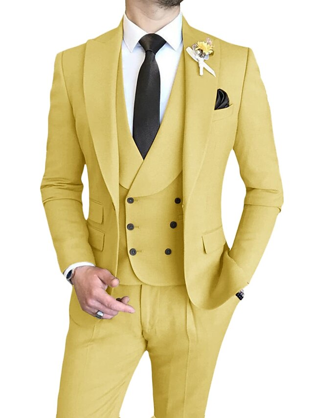 Men's Tailored Fit Single Breasted One-button 3 Pieces Wedding Suits Light Yellow