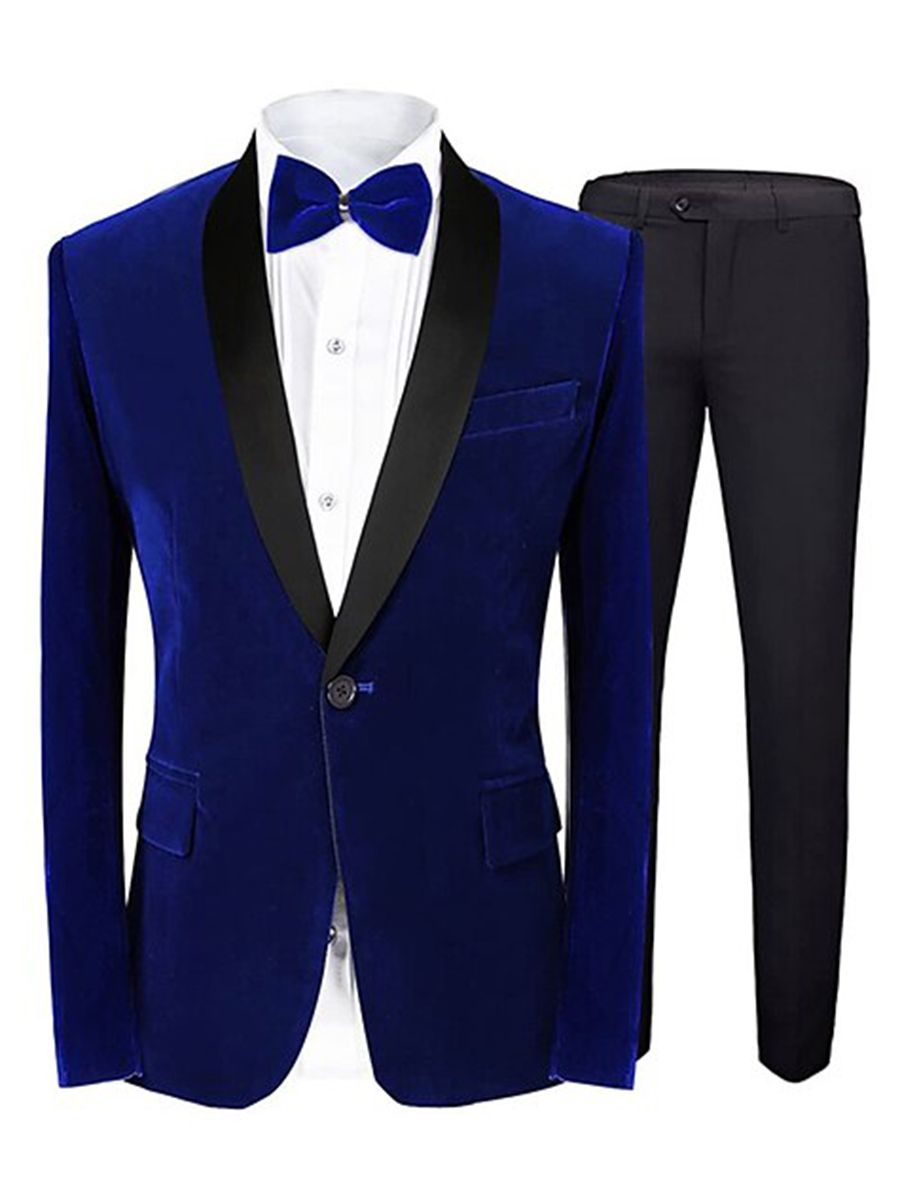 Green Blue Burgundy Men's Velvet Regular Single Breasted One-Button Party Suits Jacket Blue