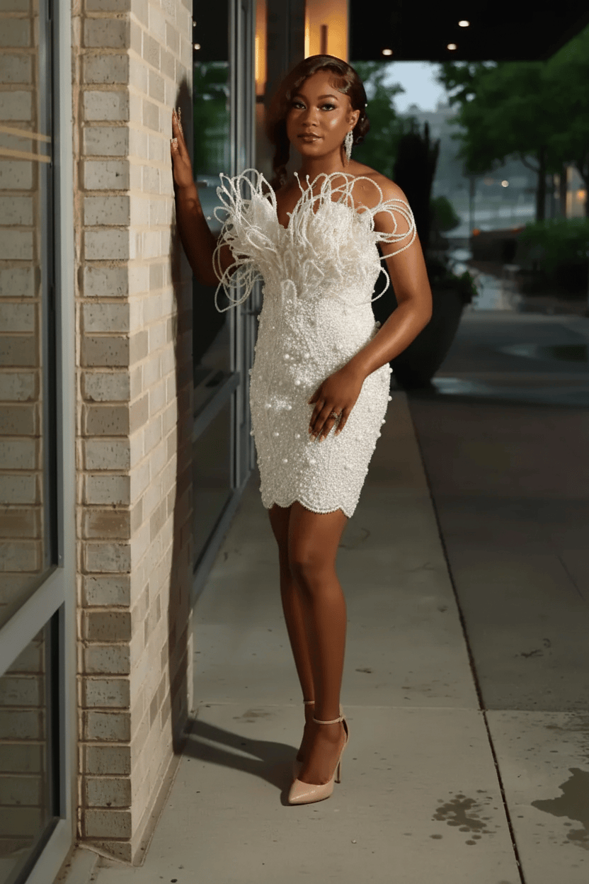 Burnt Orange Red Crystal Beaded Off-Shoulder Homecoming Mini Party Dress with Sculptural Floral Detail
