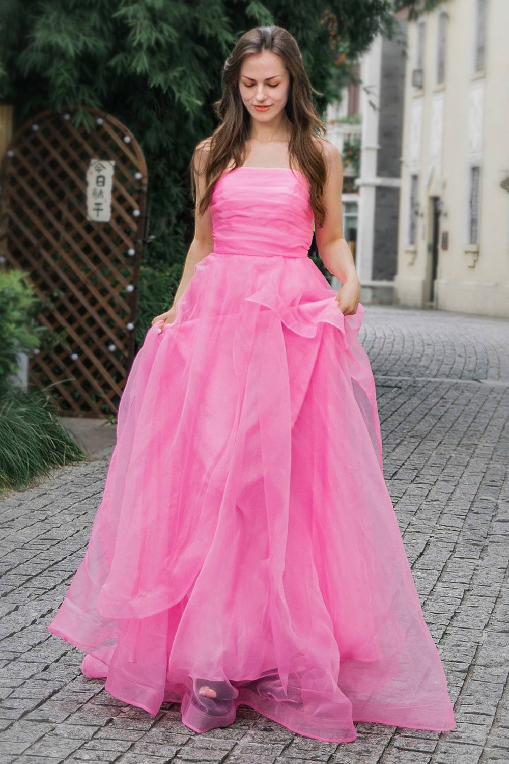 Strapless Long Pink Prom Dress-LLELLA