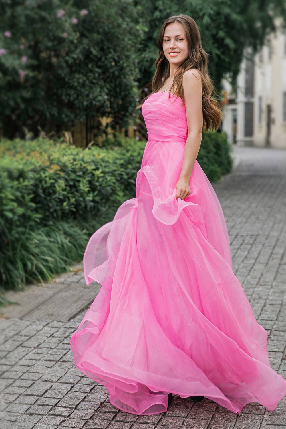 Strapless Long Pink Prom Dress-LLELLA