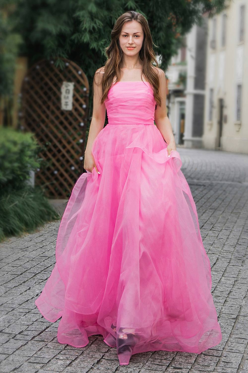 Strapless Long Pink Prom Dress-LLELLA