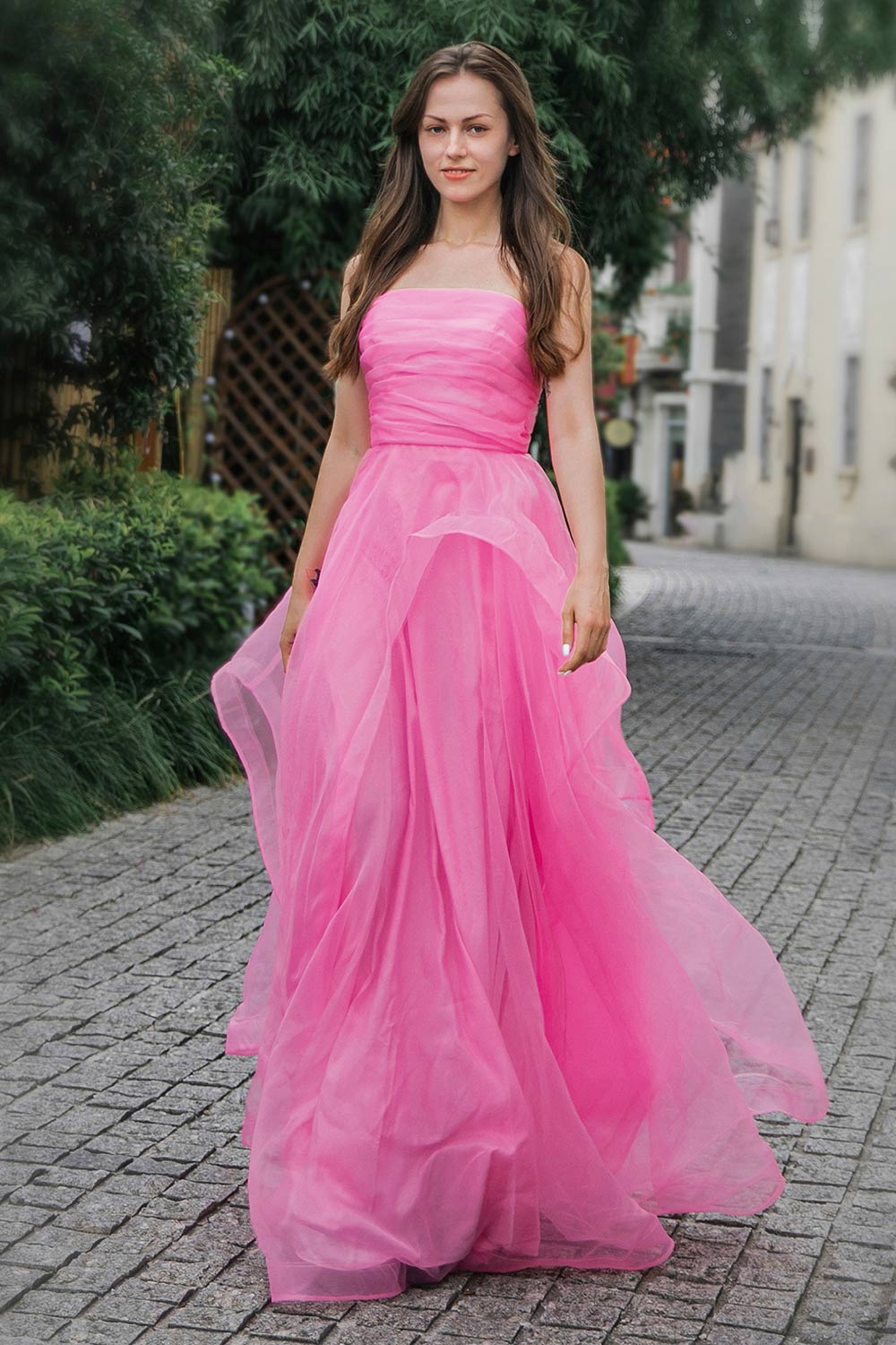 Strapless Long Pink Prom Dress-LLELLA
