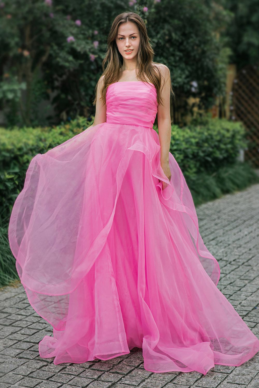 Strapless Long Pink Prom Dress-LLELLA