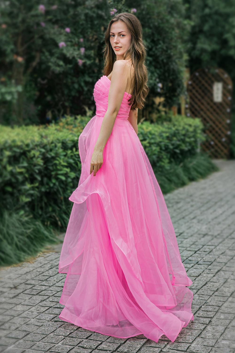 Strapless Long Pink Prom Dress-LLELLA