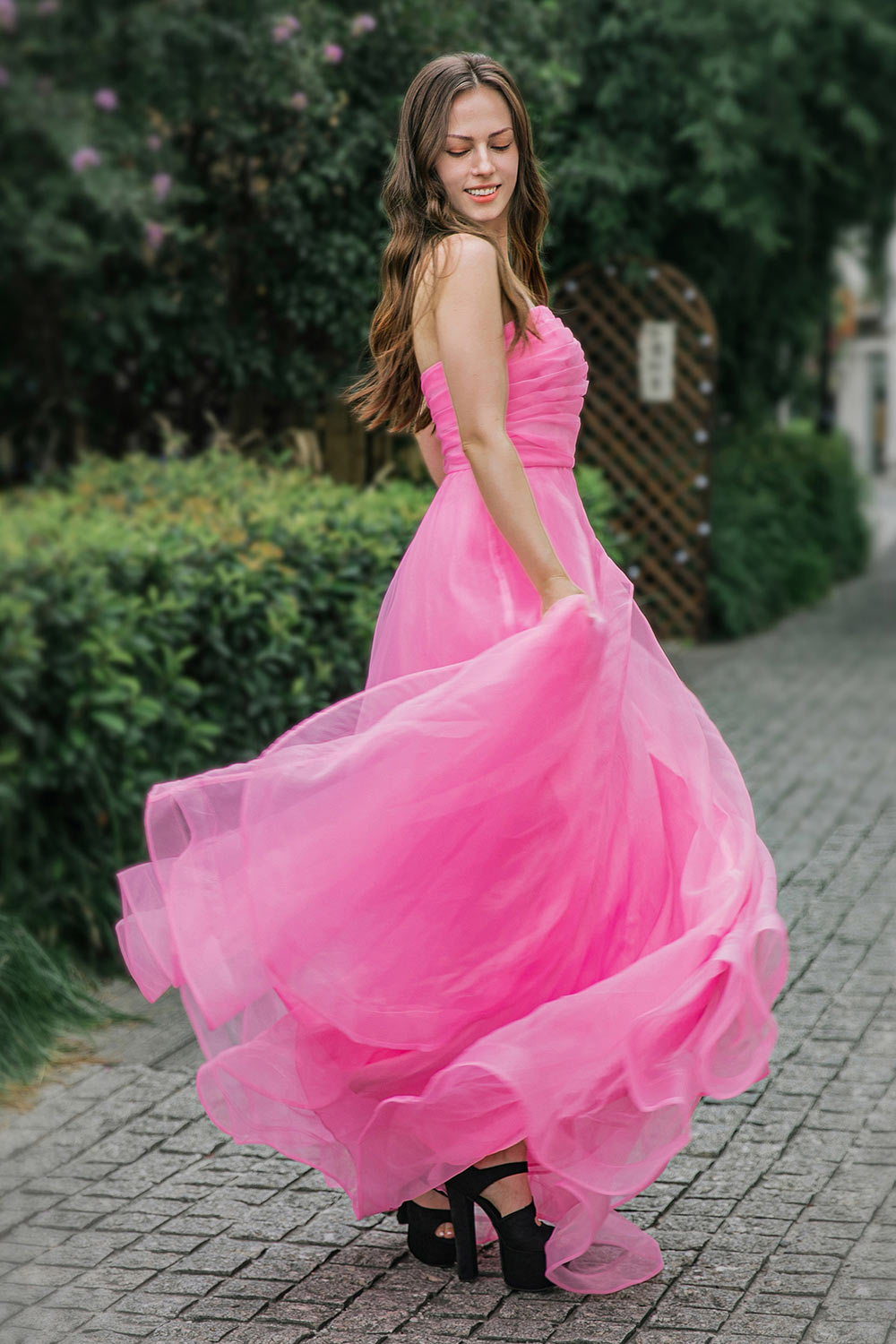 Strapless Long Pink Prom Dress-LLELLA