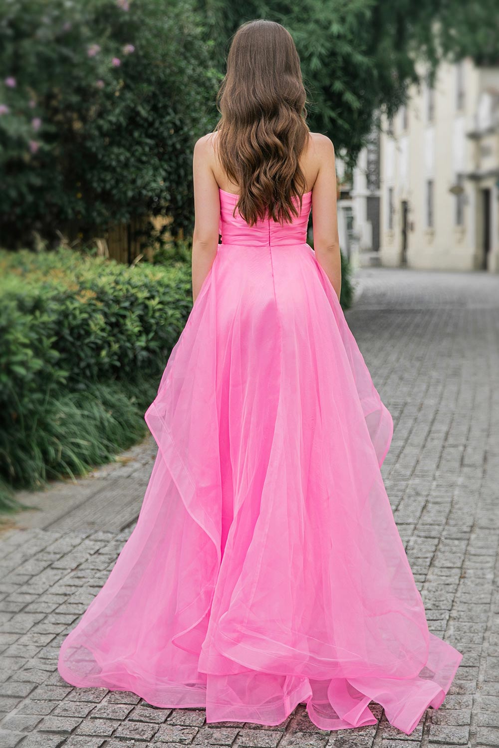 Strapless Long Pink Prom Dress-LLELLA