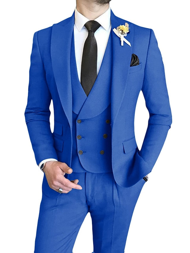 Men's Tailored Fit Single Breasted One-button 3 Pieces Wedding Suits Royal Blue