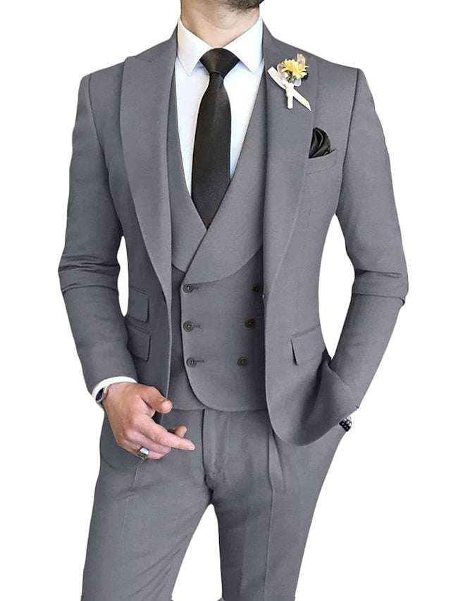 Men's Tailored Fit Single Breasted One-button 3 Pieces Wedding Suits Gray