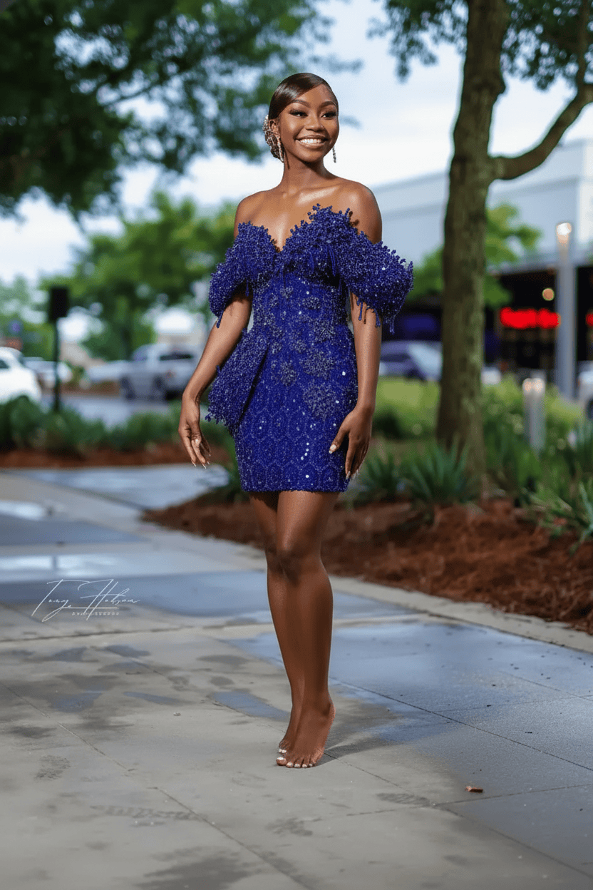 Burnt Orange Off-Shoulder Sequin Beaded Mini Homecoming Dress | Short Party Dress HC053