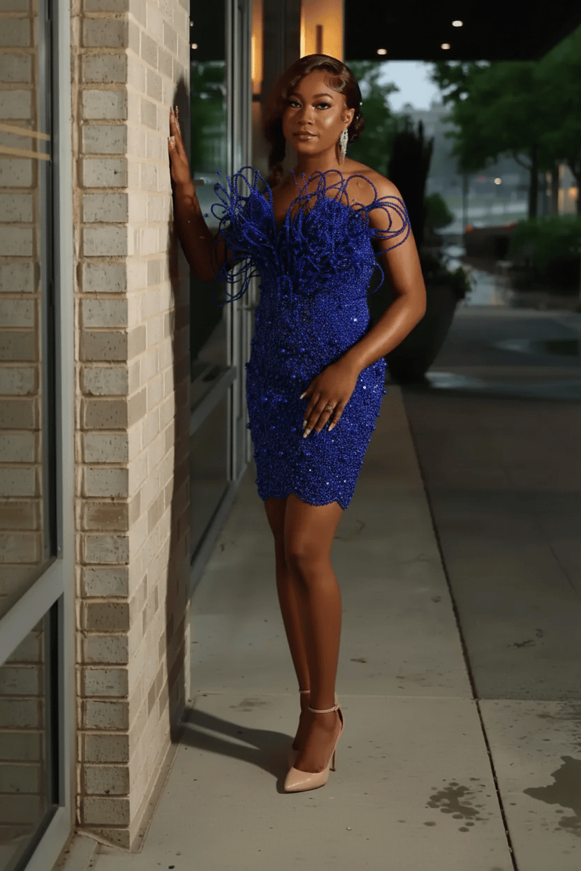 Burnt Orange Red Crystal Beaded Off-Shoulder Homecoming Mini Party Dress with Sculptural Floral Detail