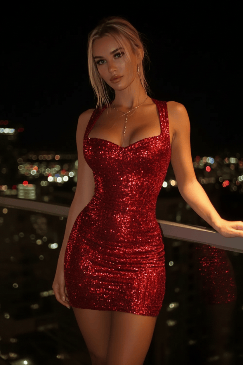 Sparkly Silver Halter Tight Short Sequin Cocktail Dress