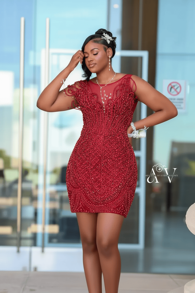 White Ivory Pearl Beaded Strapless Mini Dress | Short Homecoming Party Dress HC088