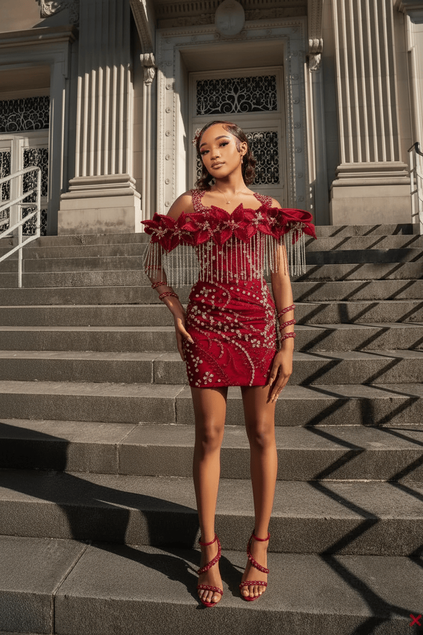 Electric Tangerine Off-Shoulder Crystal Fringe Short Homecoming Dress with 3D Floral Details