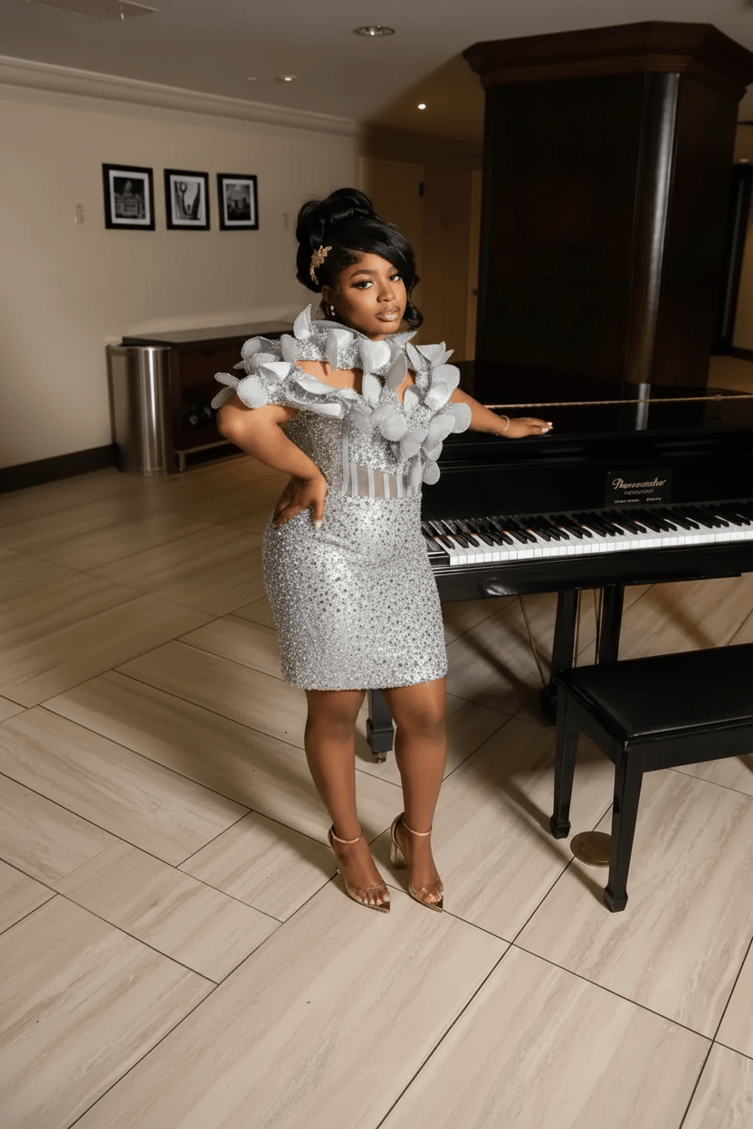 Champagne Gold 3D Sculptural Petal Off-Shoulder Sequin Mini Homecoming Dress | Short Party Dress HC054