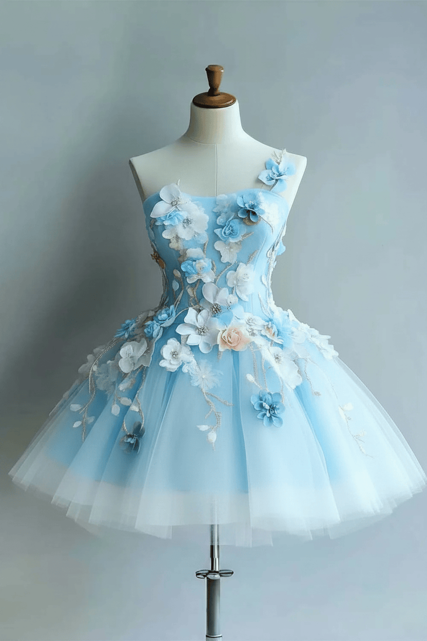 Strapless Tulle Flowers Homecoming Dress