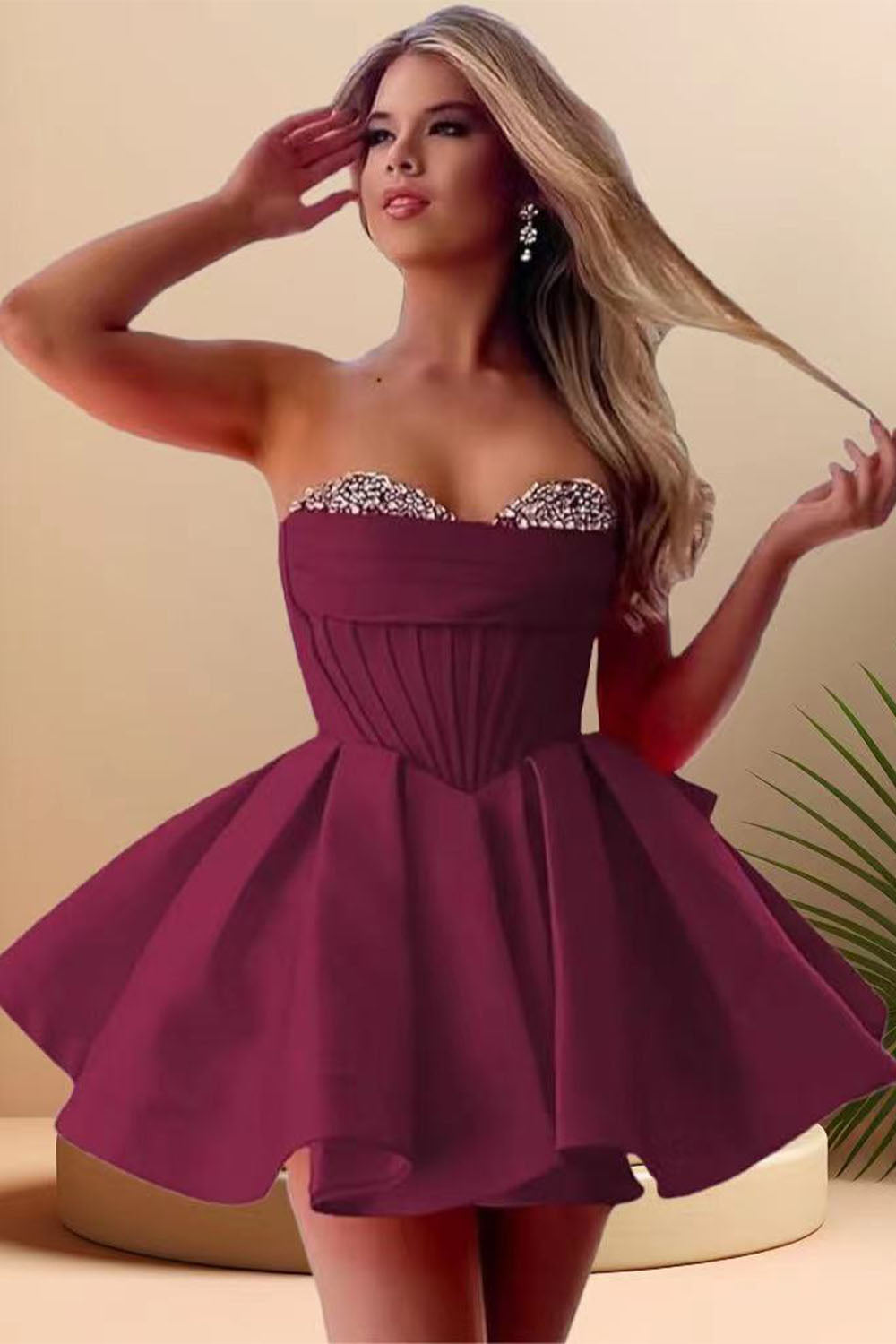 A-Line Strapless Corset Homecoming Dress with Beads-LLELLA