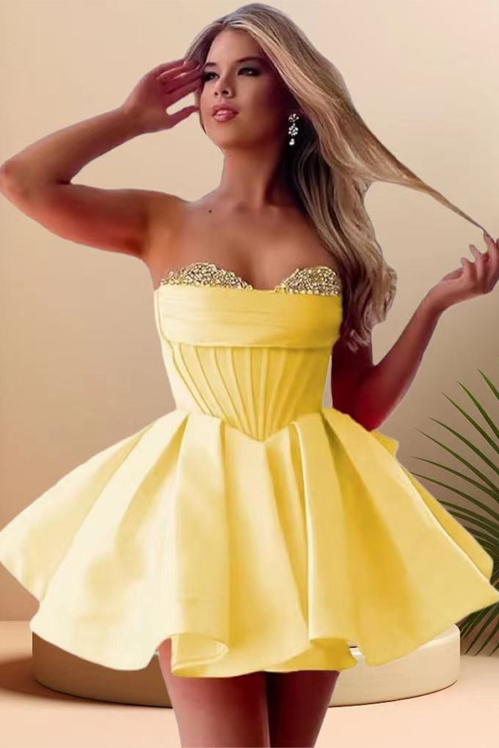 A-Line Strapless Corset Homecoming Dress with Beads-LLELLA