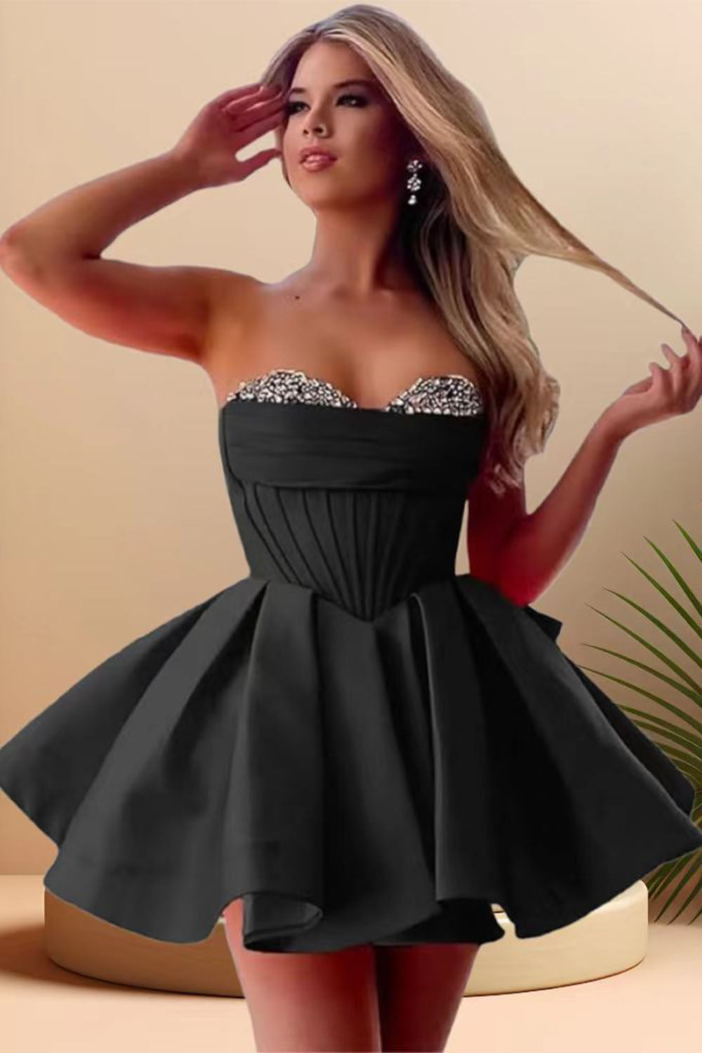 A-Line Strapless Corset Homecoming Dress with Beads-LLELLA