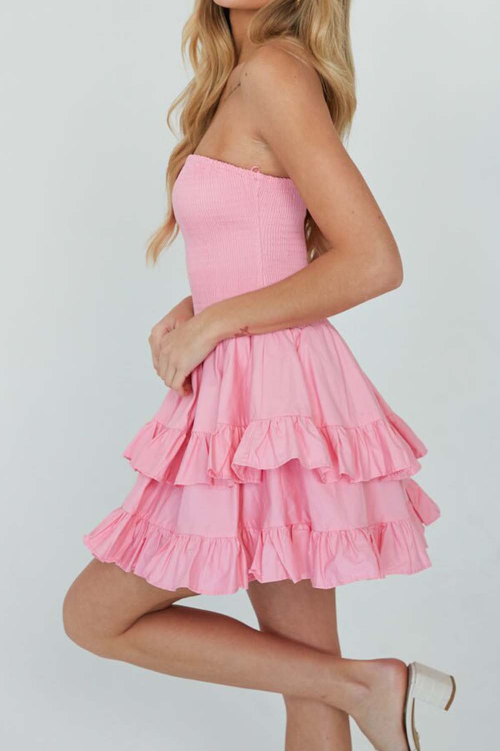 Strapless Mini Multi-layer Ruffle Dress-LLELLA