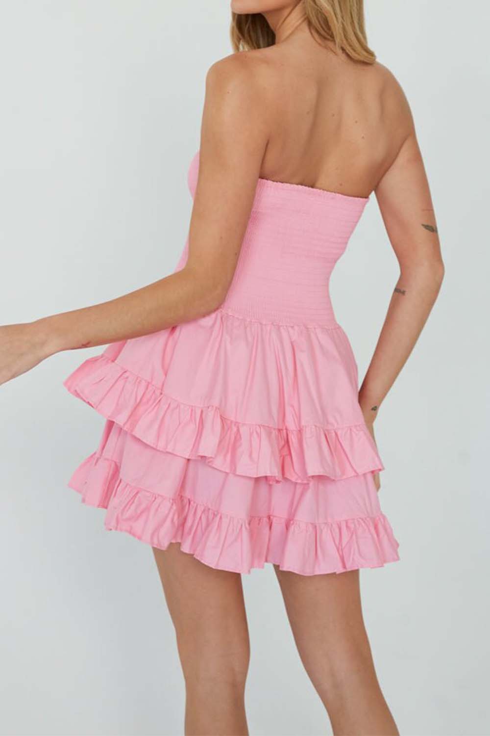 Strapless Mini Multi-layer Ruffle Dress-LLELLA