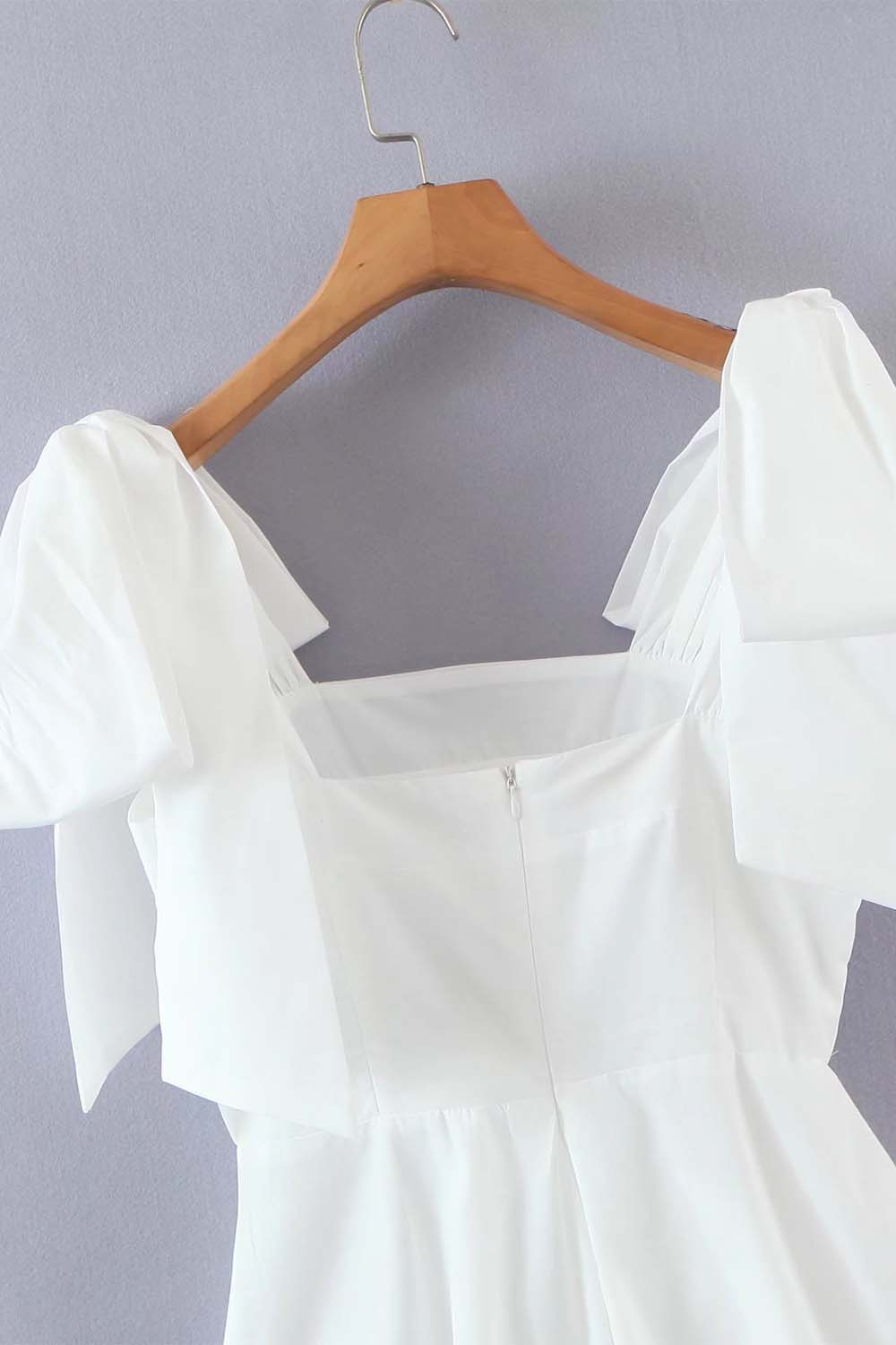 White Shoulder Bow Tie Dress-LLELLA