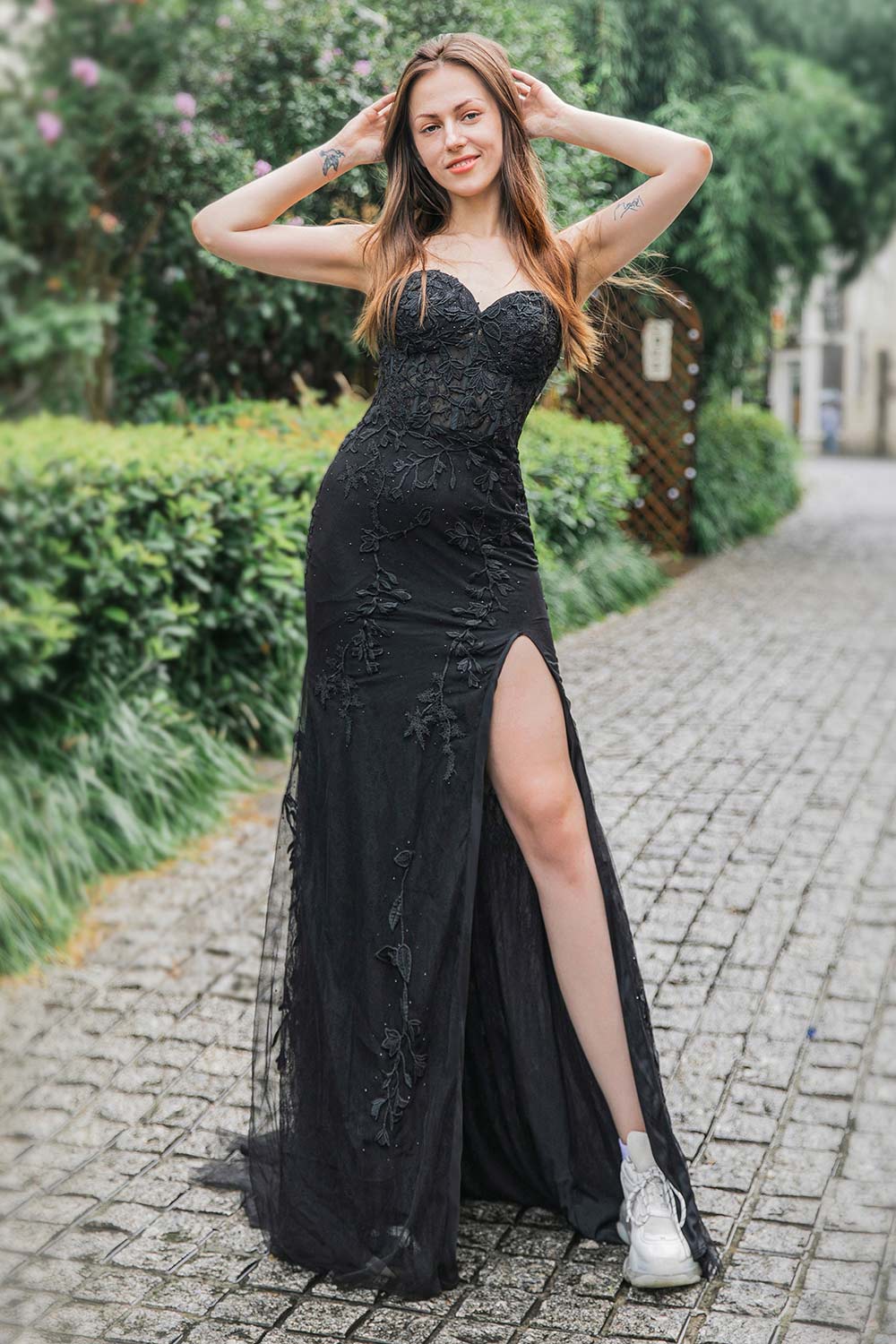 Long Sweetheart Appliques Side Split Prom Dress-LLELLA