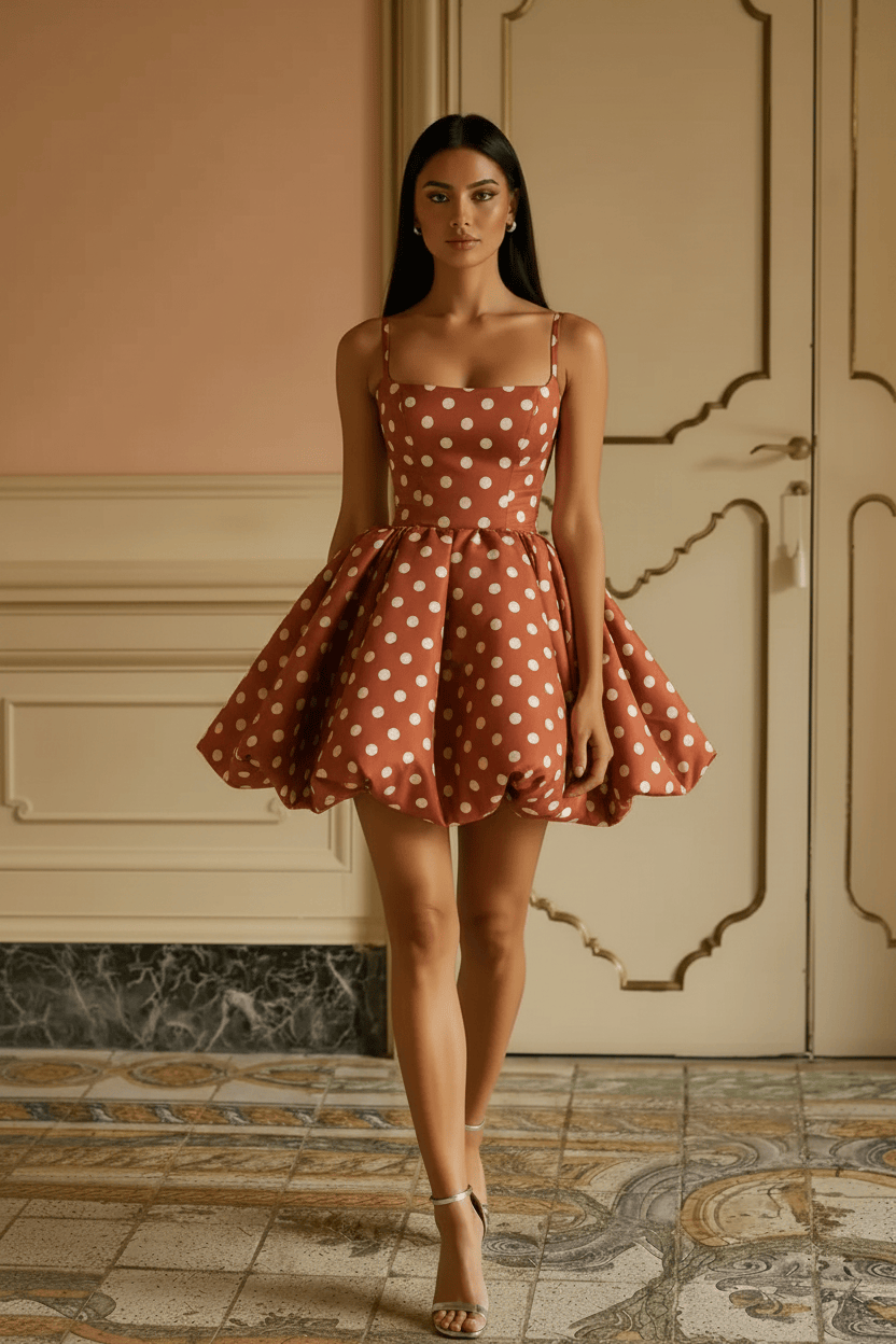 Black White Polka Dot Spaghetti Strap Open Back Short Homecoming Dress