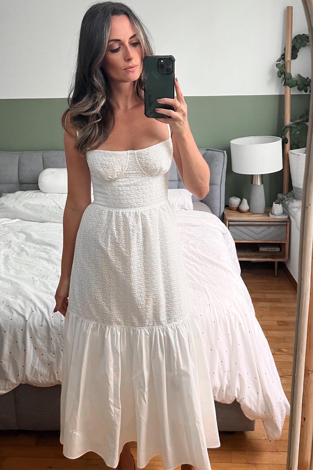 White Broderie Midi Dress-LLELLA