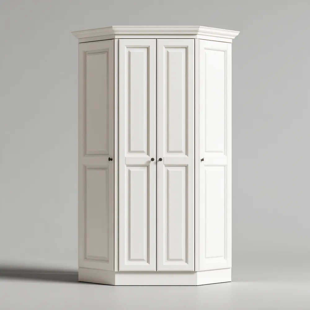 Armario Esquinero de Madera 200x90x90 cm - Blanco - Diseño Clásico