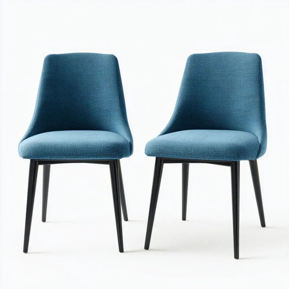 Juego de sillas de comedor 45x55x85 cm tapizadas en tela Azul con patas de metal Negro