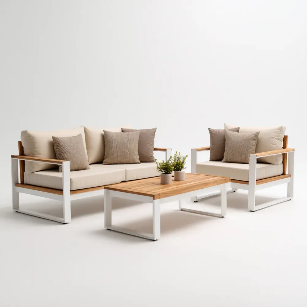 Conjunto de sofá de jardín de aluminio y teca 160x80x75 cm - Beige