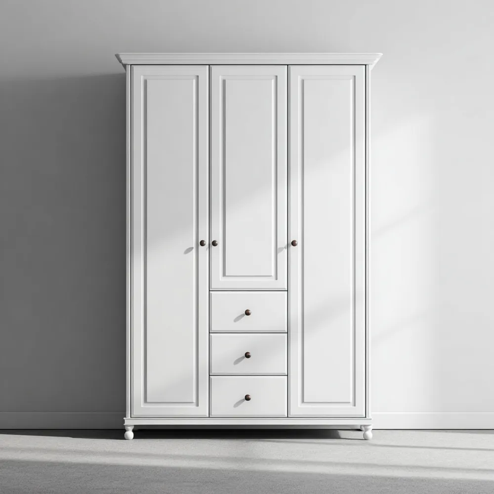 Armario de Madera Tres Puertas 150x60x200 cm – Blanco – Diseño Clásico