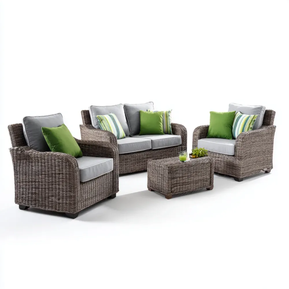 Conjunto de Sofá de Jardín Ratán Sintético 4 Piezas 150x85x75 cm Gris Claro - Estilo Contemporáneo