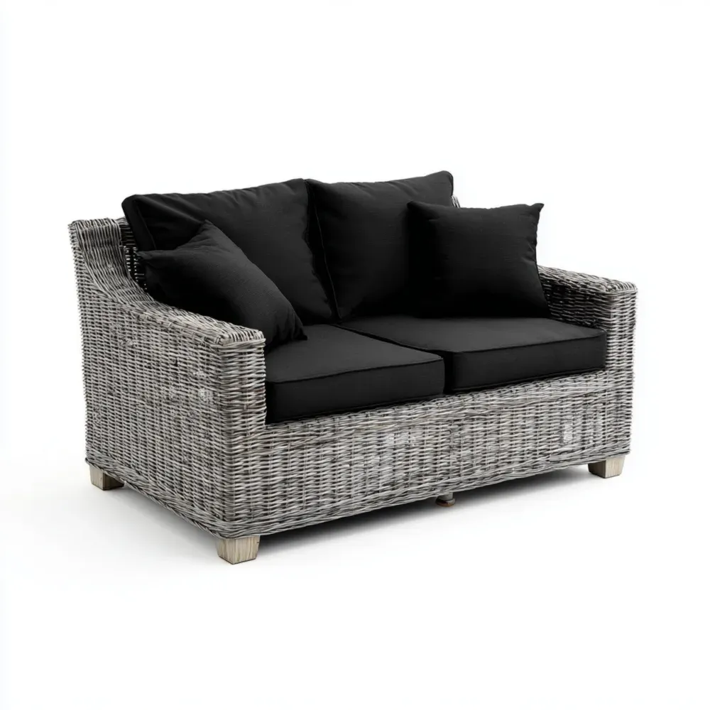 Sofá de jardín de mimbre 150x80x75 cm - Negro - Diseño Clásico