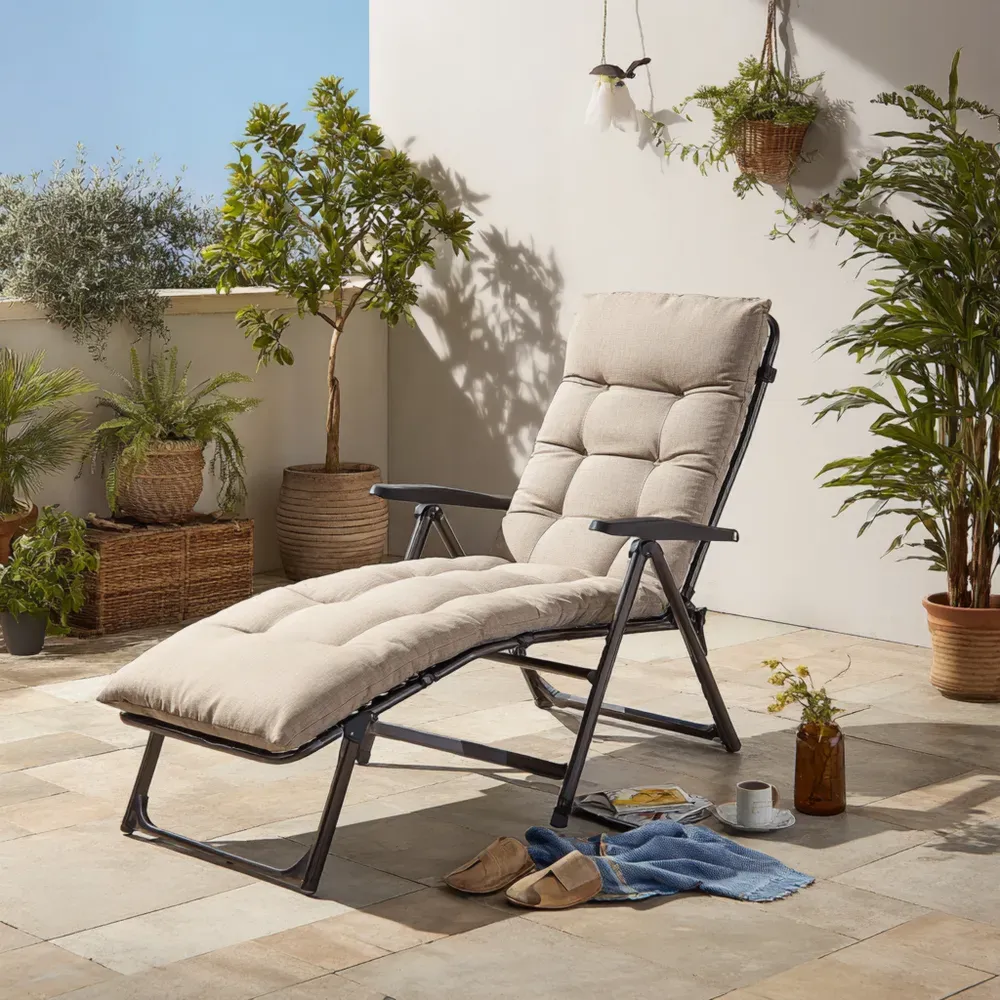 Tumbona de Jardín Reclinable 190x65x90 cm - Aluminio y Tela - Beige