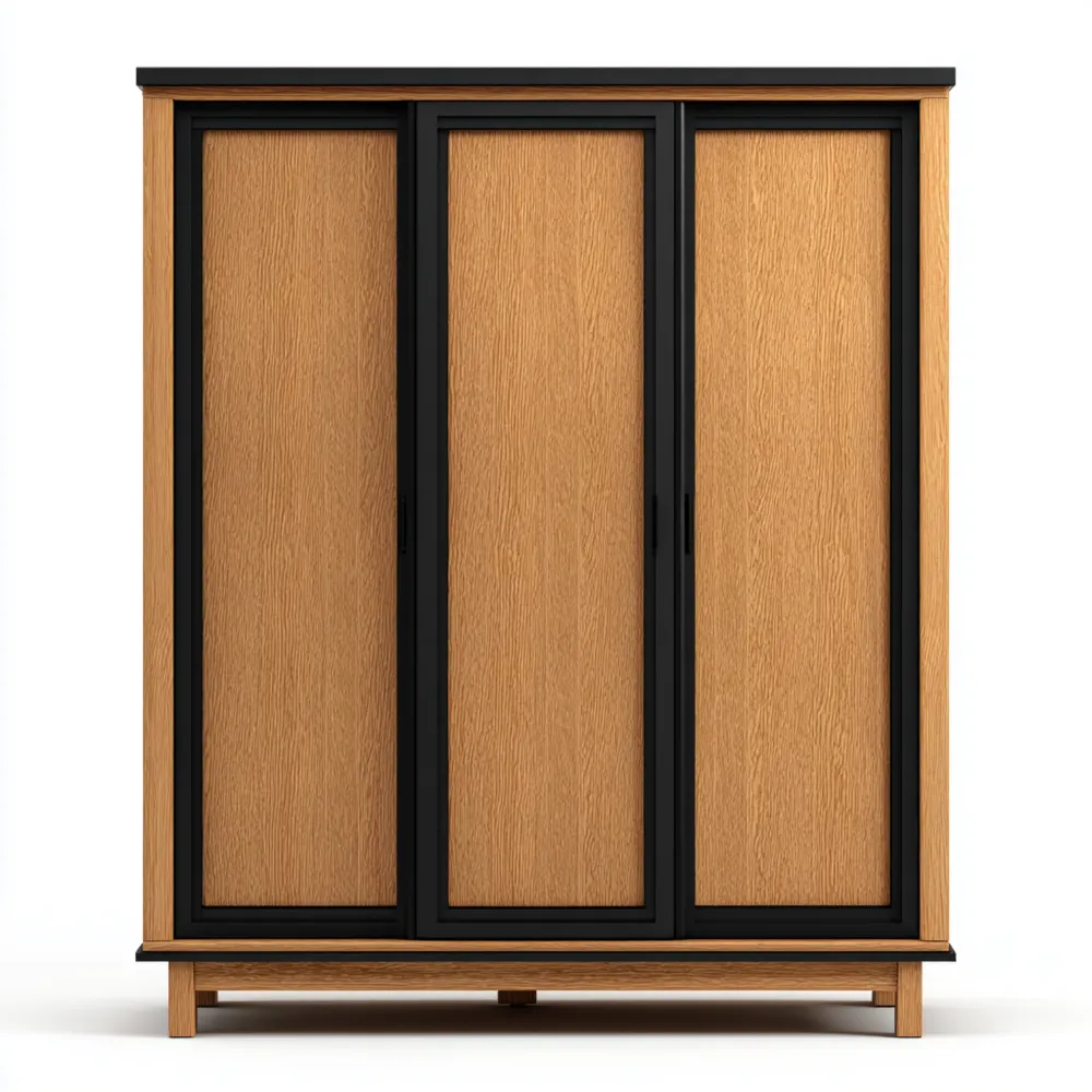 Armario de madera 150x60x200 cm con puertas correderas - Roble y Negro