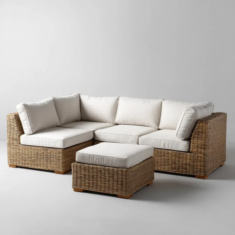 Juego de Sofás de Ratán 210x140x65 cm – Beige – Diseño Moderno